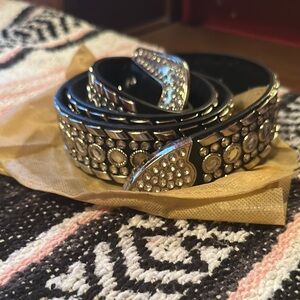 Rhinestone Studded Black Belt with Silver Accents